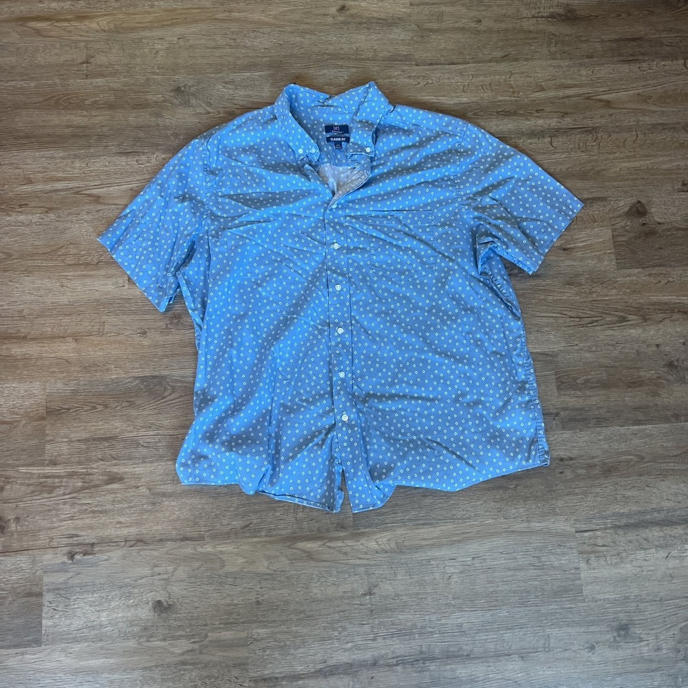 George Short Sleeve Printed Button Up Shirt Blue Polka Dot 2xl